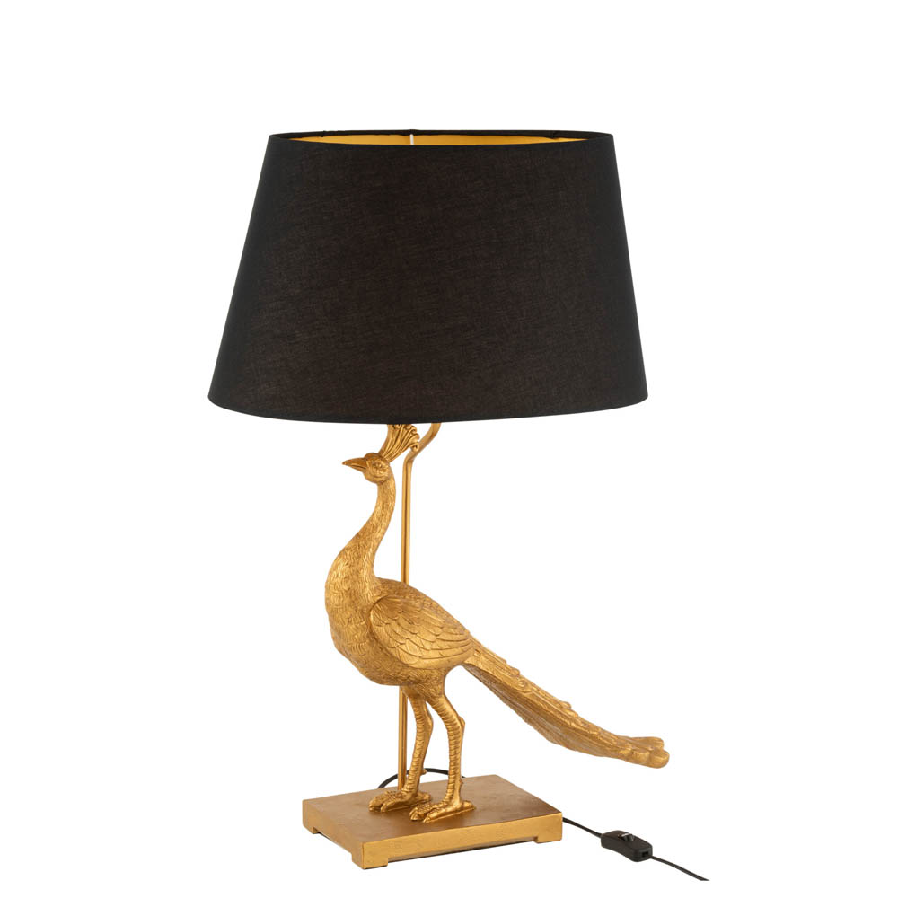 Moderne Schwarze Tischlampe Goldener Pfau Jolipa Peacock Poly