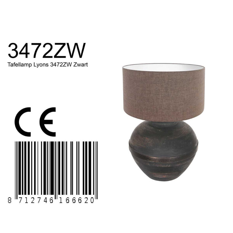 Ländliche schwarze Holztischlampe Anne Light & Home Lyons – Bild 8
