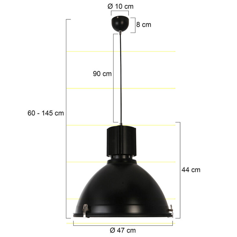 Runde Industrielle Schwarze Hängelampe Metall/Mattglas Steinhauer Warbier – Bild 7