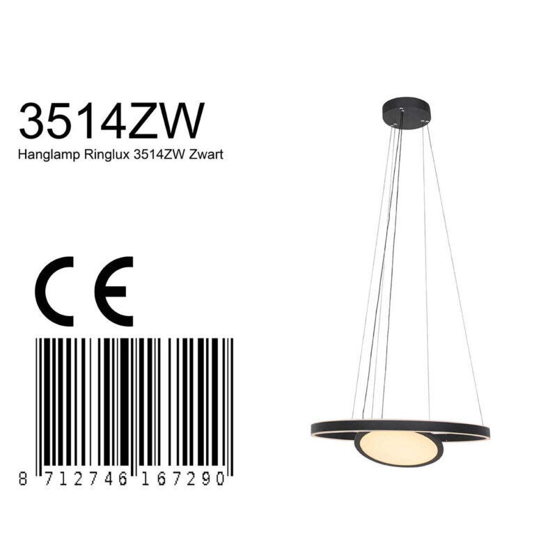 Moderne schwarze Metall-Hängeleuchte Steinhauer Ringlux – Bild 8