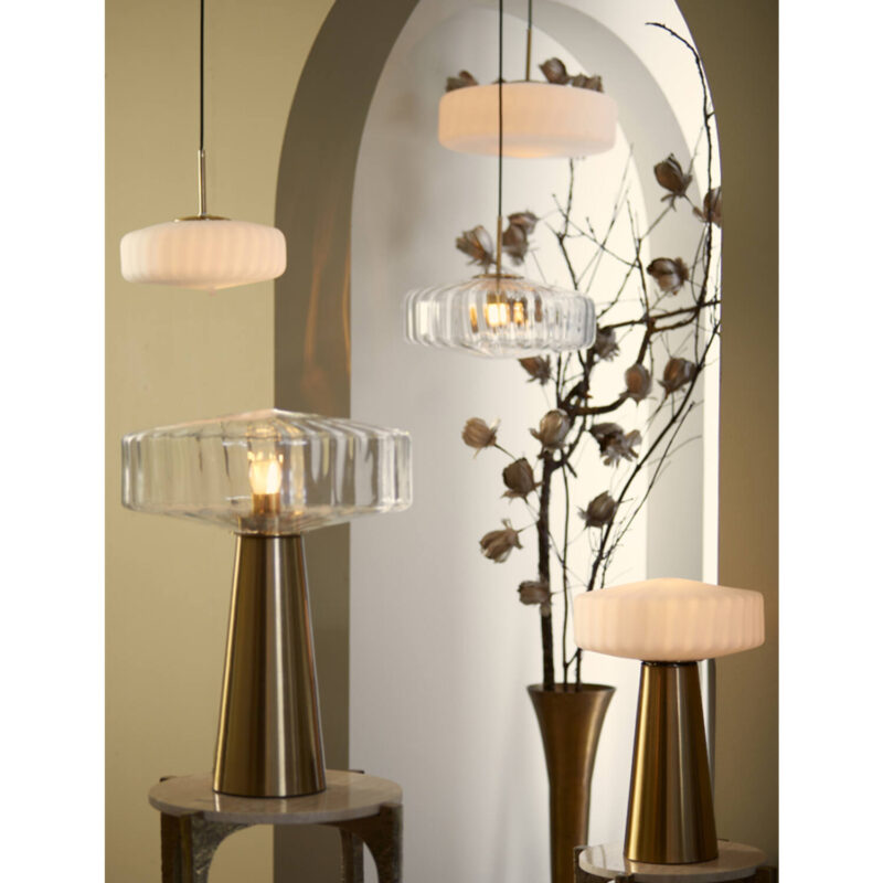 Retro goldene Tischlampe mit klarem Glas Light & Living Pleat – Bild 3