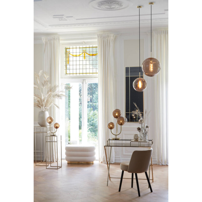 Retro goldene Tischlampe mit Rauchglas-Kugeln Light & Living Magdala – Bild 3