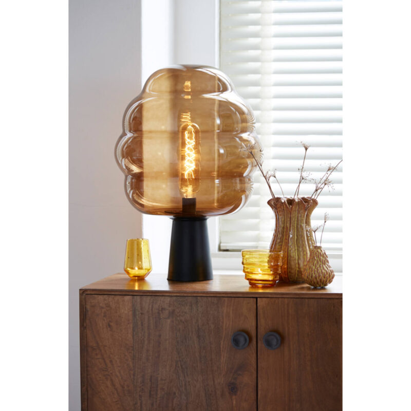 Retro schwarze Tischlampe mit braunem Rauchglas Light & Living Misty – Bild 3