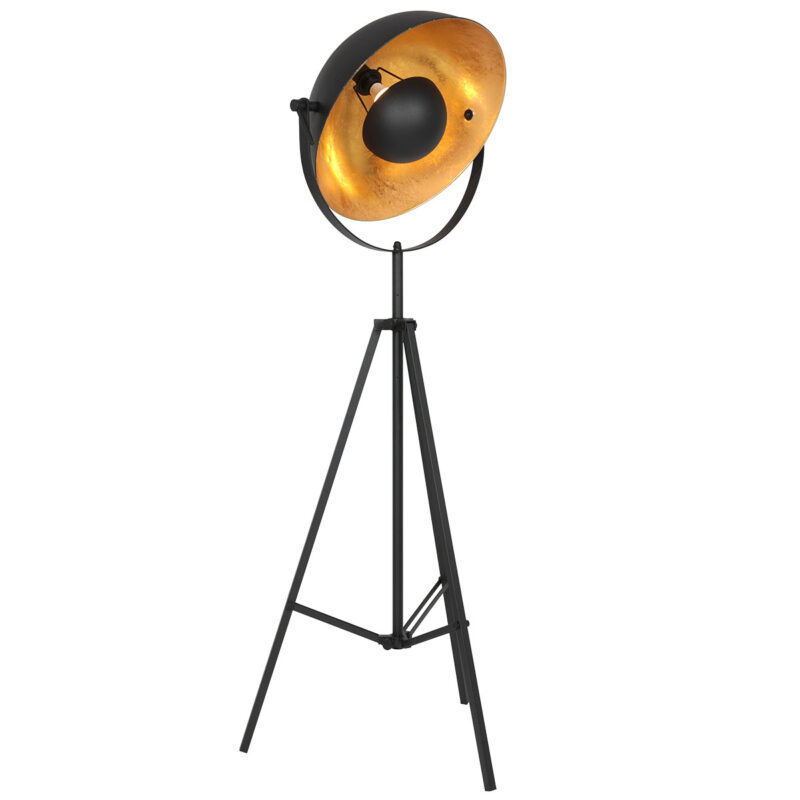 Industrielle schwarze Stehlampe mit goldener Sonnenblendenhaube Mexlite Sunflower – Bild 2