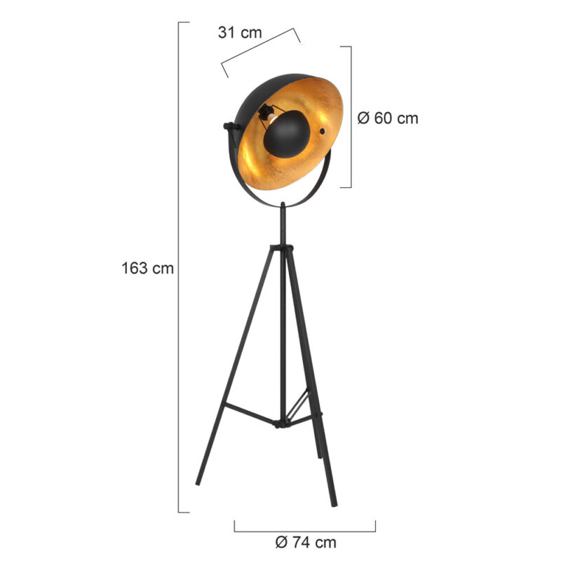 Industrielle schwarze Stehlampe mit goldener Sonnenblendenhaube Mexlite Sunflower – Bild 8