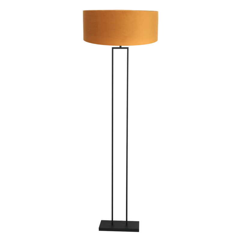 industrielle-schwarze-stehlampe-mit-orangefarbenem-schirm-steinhauer-stang-3848zw
