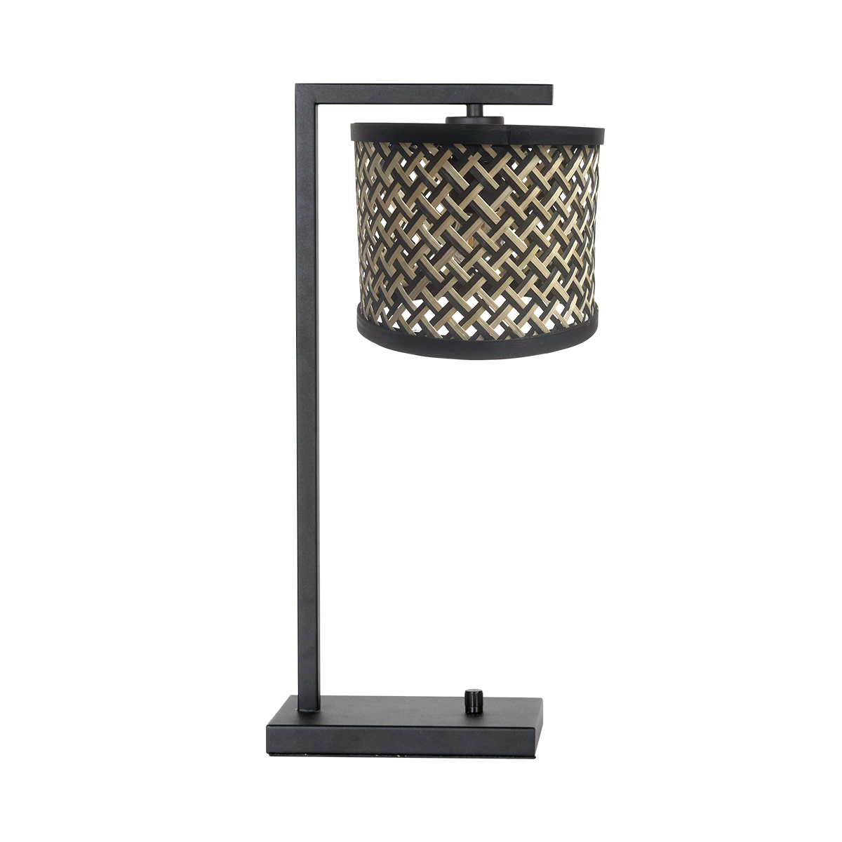Industrielle schwarze Tischlampe mit Rattanschirm Steinhauer Stang