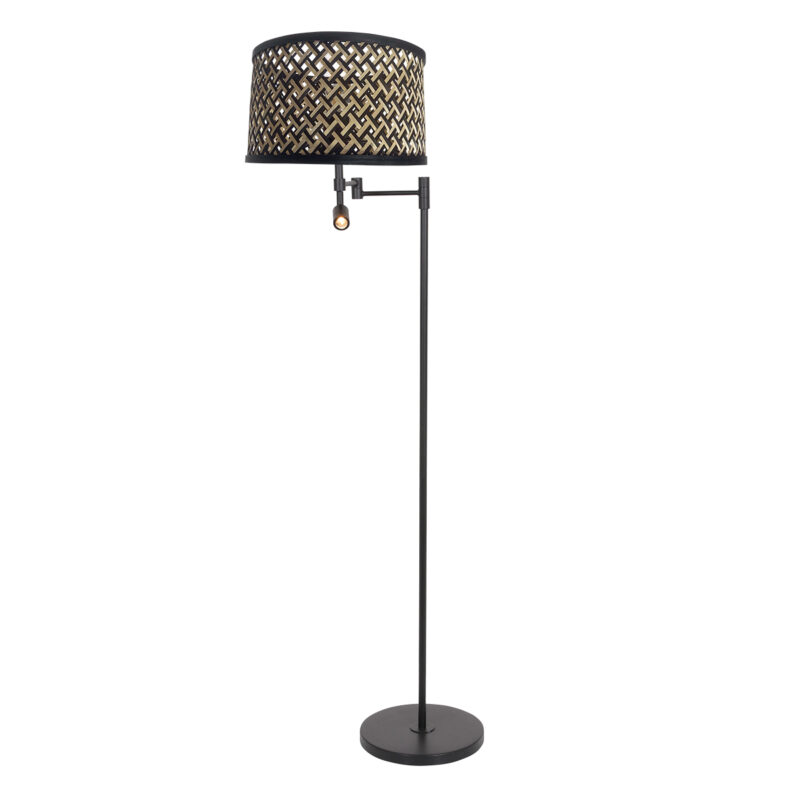 Moderne schwarze Stehlampe mit Leselampe und Rattanschirm Steinhauer Stang – Bild 2