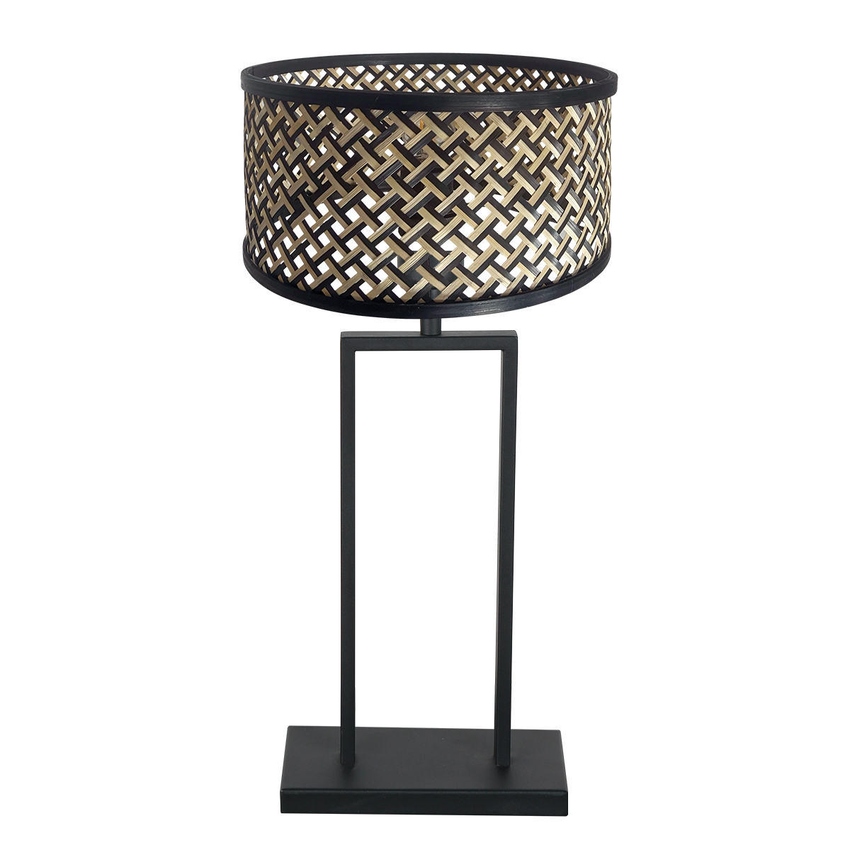 Moderne schwarze Tischlampe mit Rattanschirm Steinhauer Stang
