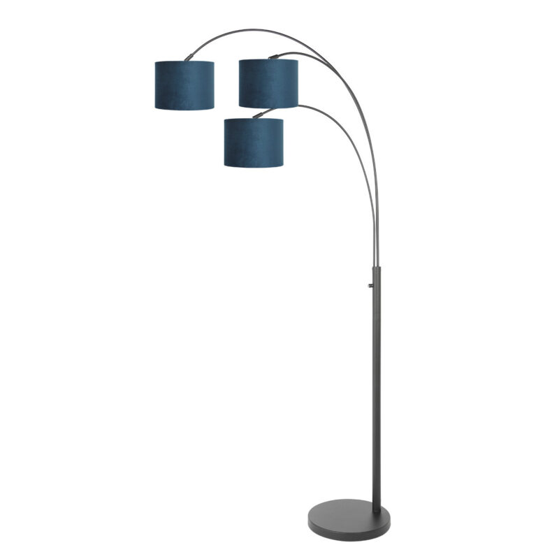 schwarze-bogenlampe-mit-blauen-schirmen-steinhauer-sparkled-light-blau-und-schwarz-3828zw