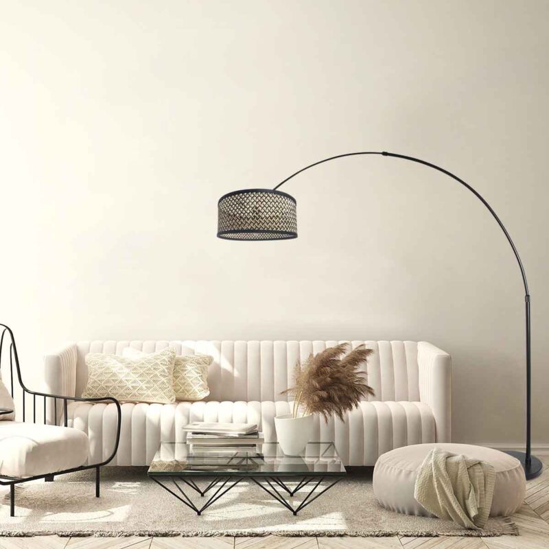Schwarze Bogenlampe mit Rattanschirm Steinhauer Sparkled Light – Bild 3