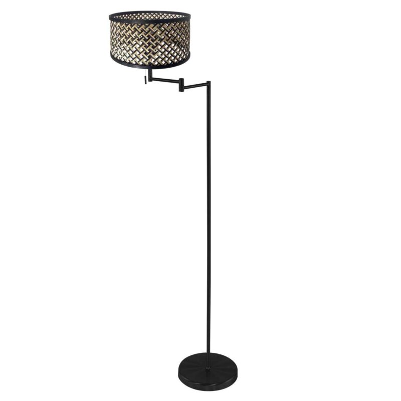 Industrielle schwarze Stehlampe mit Rattanschirm Mexlite Bella – Bild 2