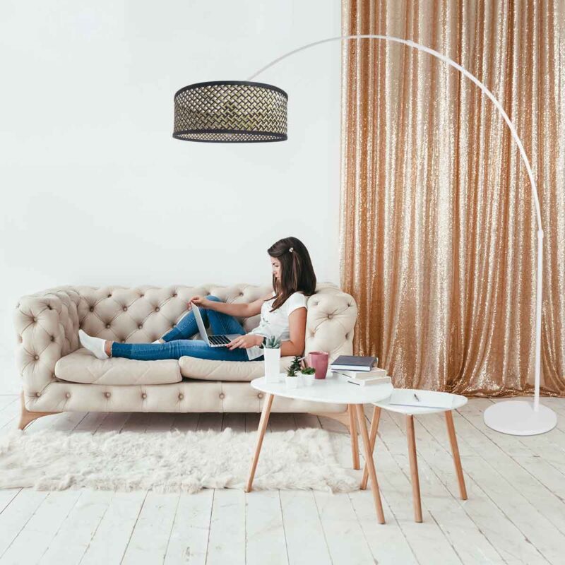 Weiße Bogenlampe mit Rattanschirm Steinhauer Sparkled Light – Bild 3