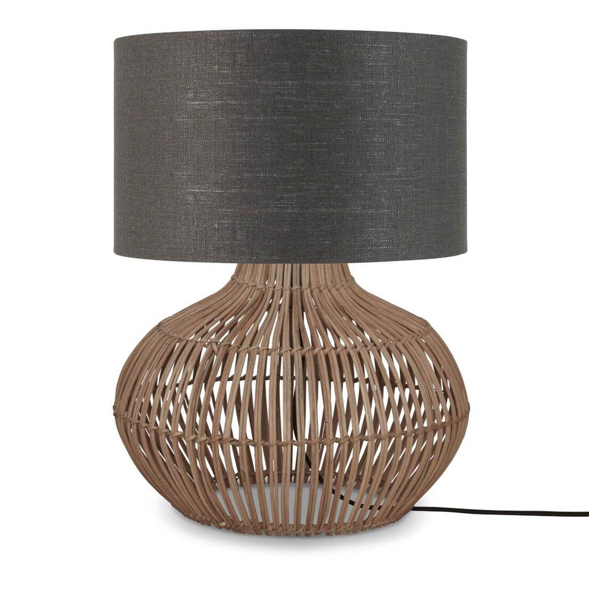 Bohemian-Rattan-Tischlampe in Grau und Leinen GOOD&MOJO Kalahari