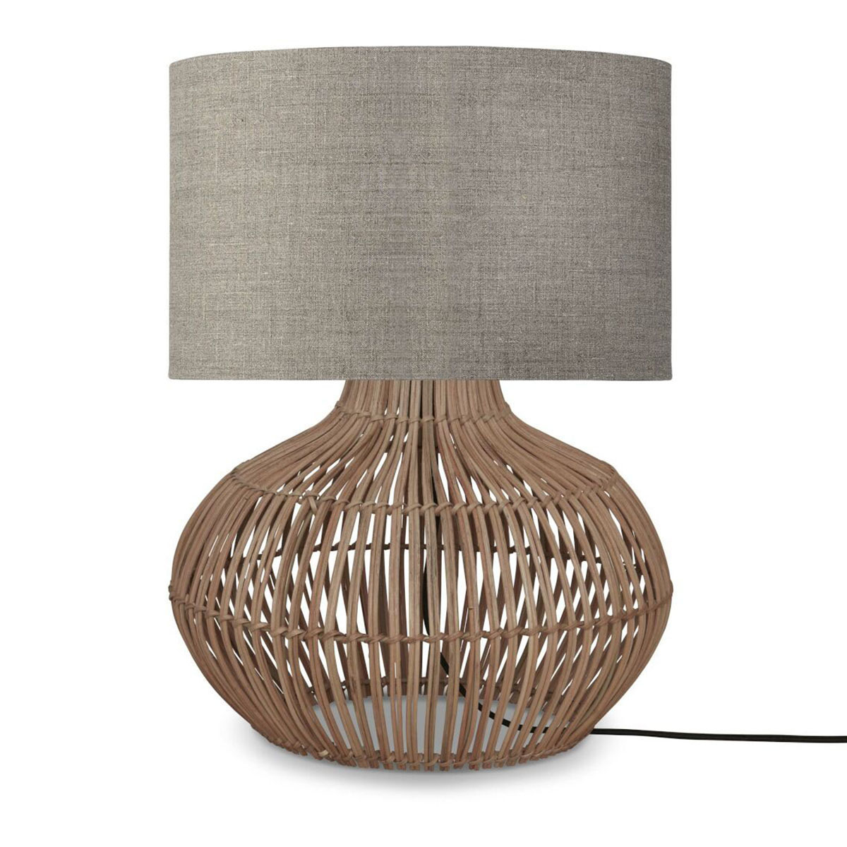Bohemian-Rattan-Tischlampe in Grau und Leinen GOOD&MOJO Kalahari