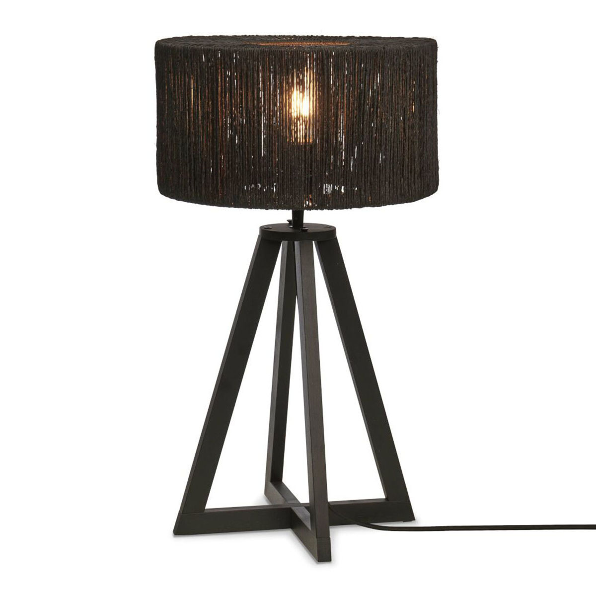 Bohemian-Schwarz-Rattan-Tischlampe GOOD&MOJO Iguazu