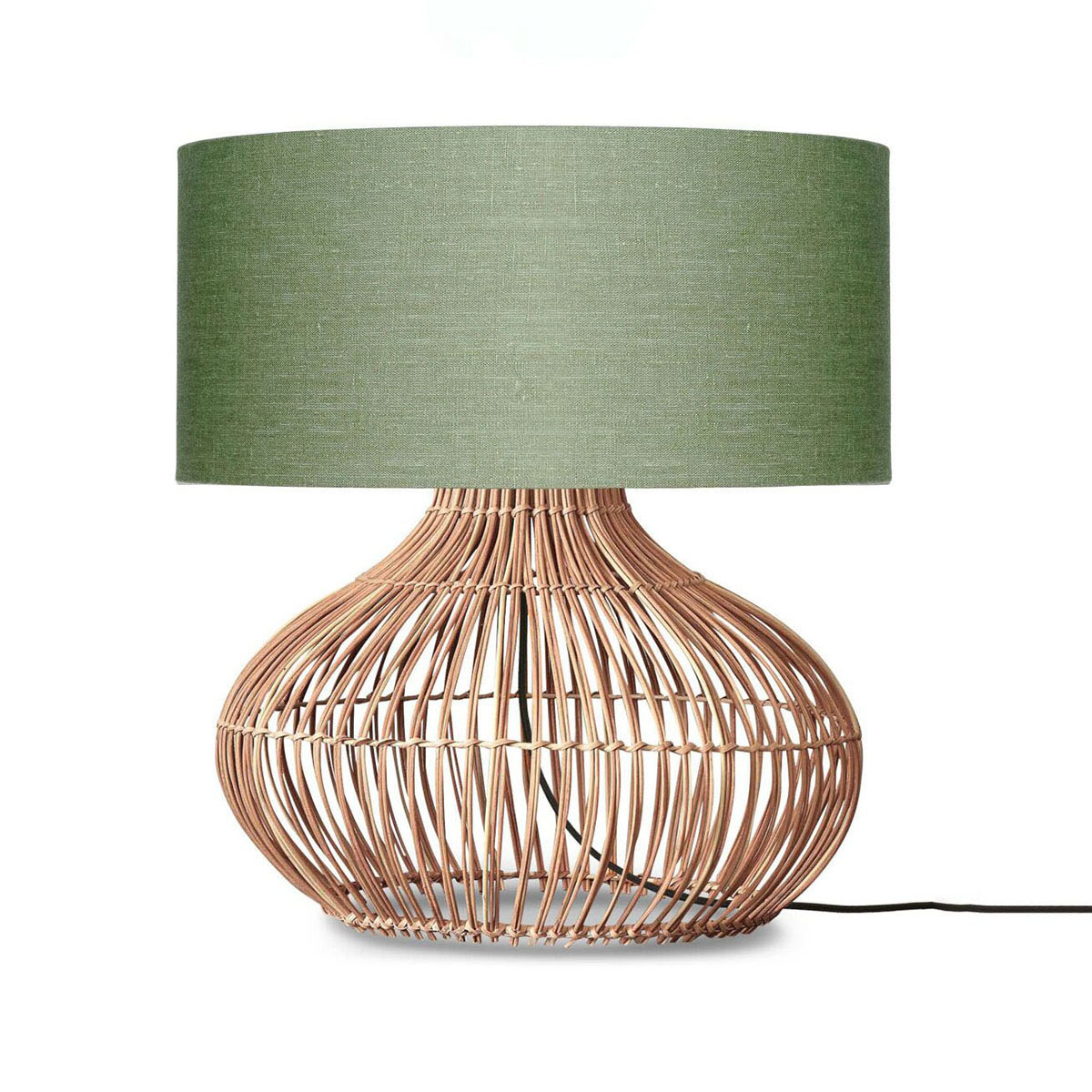 grüne Tischlampe Rattan/Leinen L GOOD&MOJO Kalahari