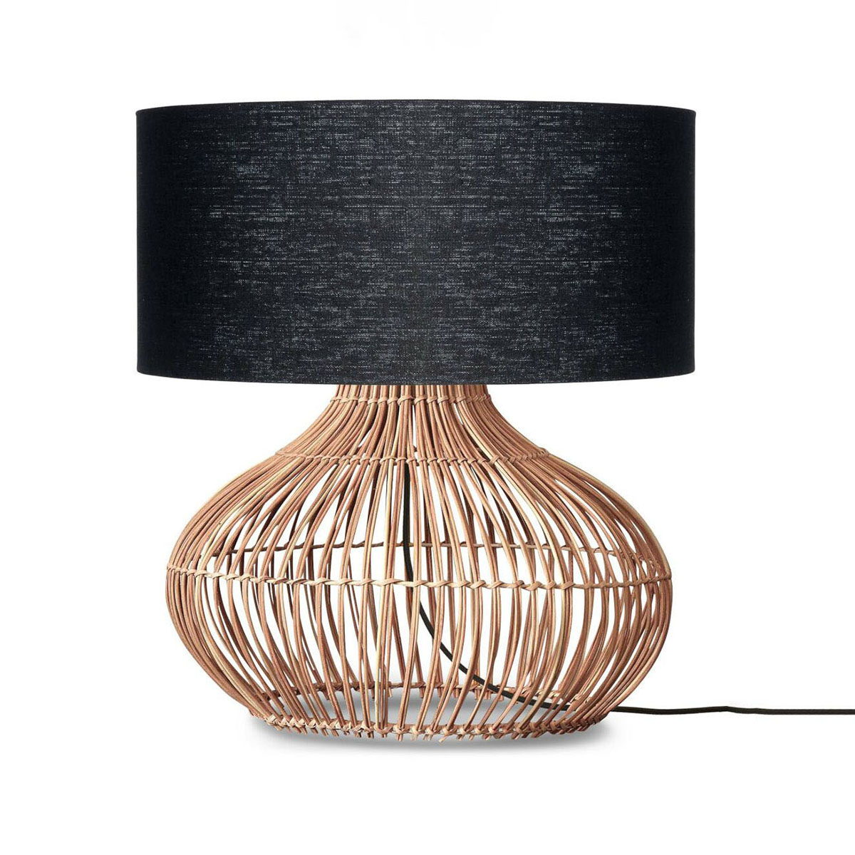 Tischlampe Rattan/Leinen schwarz L GOOD&MOJO Kalahari