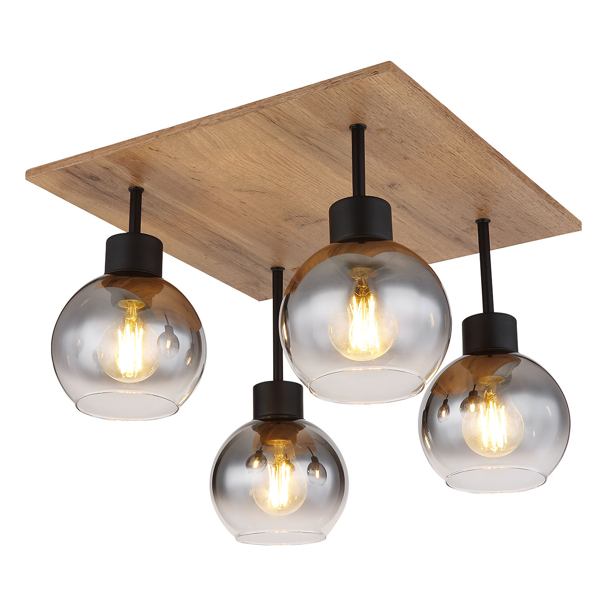 Ländliche quadratische schwarze Deckenlampe Globo Moitas