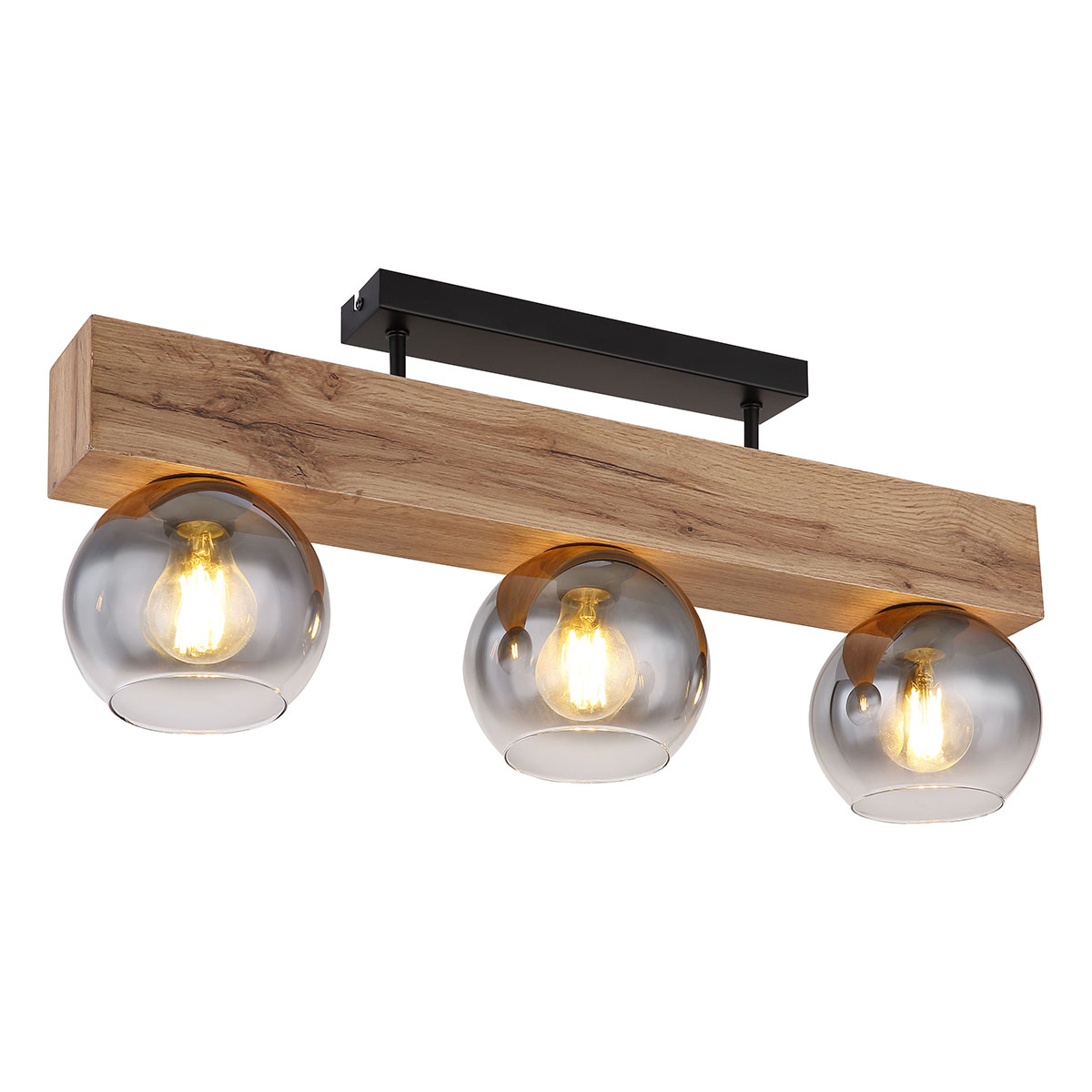Ländliche schwarze Metall-Holz-Deckenlampe Globo Moitas