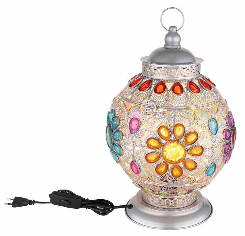 Orientalische silberne Metall-Tischlampe Globo Gelasius – Bild 3