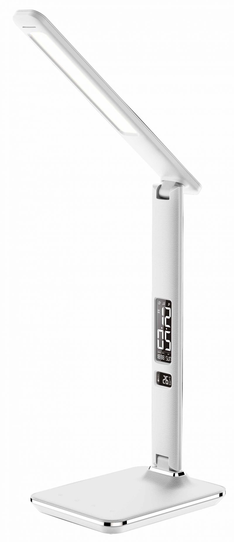Weiße Tischlampe Info-Display Lederlook Globo Tanna – Bild 3