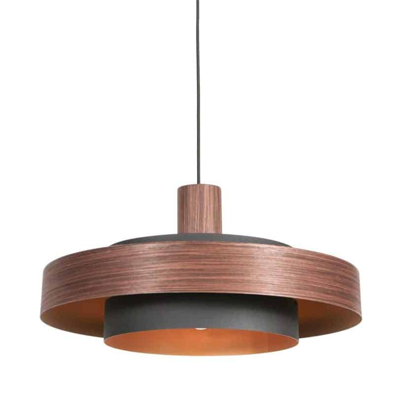 Runde holzfarbene retro Hängelampe Anne Lighting Flinter - Ø50 cm