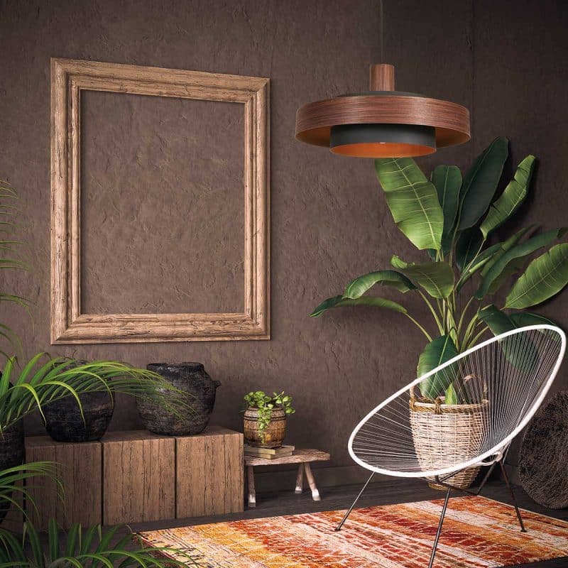 Runde holzfarbene retro Hängelampe Anne Lighting Flinter - Ø50 cm – Bild 3
